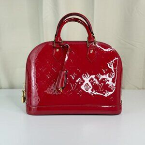 Louis Vuitton Red Alma MM Top Handle Bag Monogram Vernis